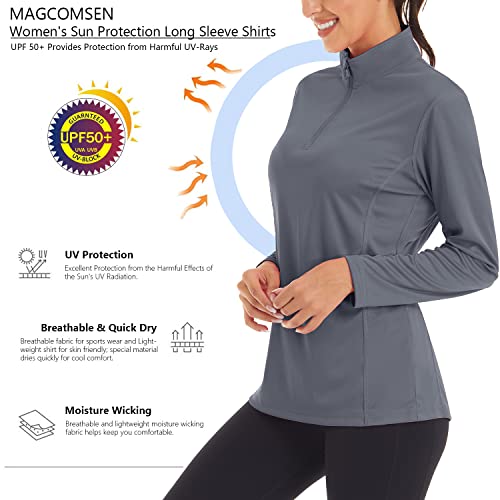 Magcomsen Women's Plus Size 1/4 Zip Running Shirt, Sun Protection & Athletic Workout, Dark Grey #TOP2