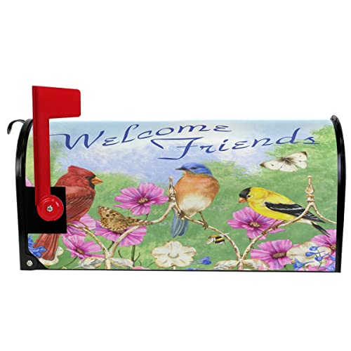 Wamika Spring Birds Mailbox Cover Standard Size Cardinal Hummingbirds Welcome Friends Magnetic Mailbox Covers Post Wraps Letter Box Cover Garden Yard Outdoor Decorations 21" L X 18" W #TOP2