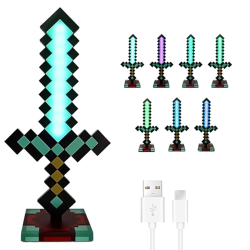 Dhqkqg Diamantschwert Licht 41cm Diamantschwert-Spielzeug Pixel Schwert mit 7 Dynamische Lichtmodi Accessoires und Party Geschenke für Kinder und Gamer (Multicolor)