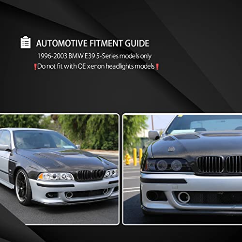 Autozensation Compatible With 1996-2003 Bmw E39 5-Series Black Housing Smoke Lens Projector Led Headlights L + R Pair Headlamp #TOP4