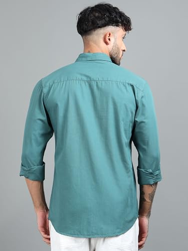 Image of Men Slim Fit Solid Spread Collar Casual Shirt