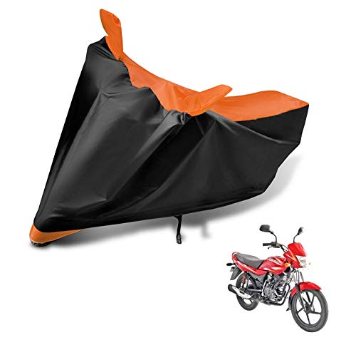 Image of Auto Hub Bike Cover Compatible with Bajaj Platina 100 with Mirror Pocket, Dustproof, Heat Resistant, Triple Stitched, Platina 100 Bike Cover- Black, Orange