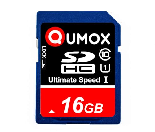 Qumox Tarjeta de Memoria SDHC 16GB UHS-I Clase 10 – hasta 40MB/s Lectura, 15MB/s Escritura – Tarjeta SD Fiable para Cámaras Réflex, Video, Juegos, Dash CAM y Grabación Full HD