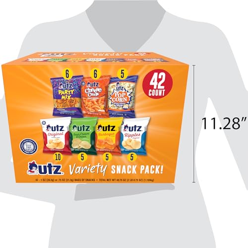 Utz Snack Variety Pack Individual Snacks, Includes Potato Chips, Cheese Curls, Popcorn, and Party Mix, Crunchy Travel Snacks for Lunches, Vending Machines, and Enjoying on the Go (Pack of 42)
