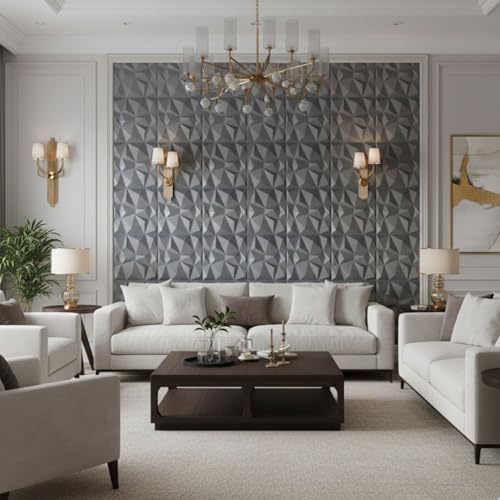 Image of Kayra Decor 3D PVC Wall Panels for Bedroom & Living Room | Stone Design | Gray Color | 19.7 x 19.7 Inch | Pack of 40 | 107.60 Sq Ft