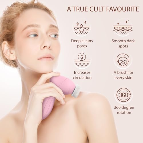 Facial Cleansing Brush Face Scrubber Exfoliating Cleaning Skin Care Cleanser Wash Women Girls Electric Beauty Powered Exfoliator Skincare Spin Tools Scrub Washer Self Care by VISOFO (Rose Quartz)