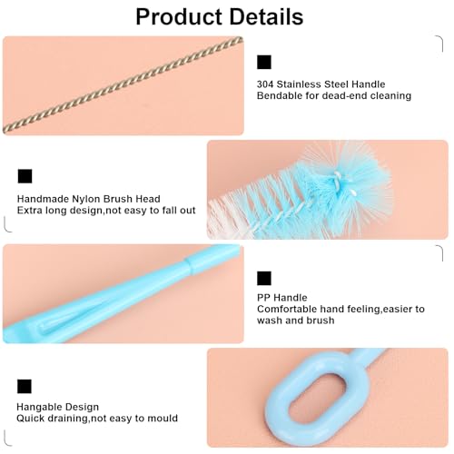 6er-Pack Flaschenbürste,Himmelblau Pfeifenreiniger Flaschenbürste Lang Aufhängbar Reinigungsbürste,Strohhalm Bürste Flaschenreiniger Reinigungsbürsten für Wasserflaschen Gläser Milchflaschen