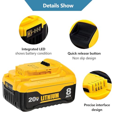 Mtatapia 2-Pack Replace For Dewalt 20V Max* Xr Battery 8.0-Ah, Replace For Dewalt 20V Batteries Dcb205-2 Dcb206 Dcb204 Dcb203 Dcb208 thumb #2
