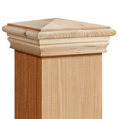 Image of Geetery 1 Pcs 4 x 4 Wood Newel Post Cap Fence Post Cap for Fence Topper Top Resistant Decking Caps for Outdoor Fences, Mailboxes and Decks (Cedar Wood)