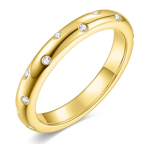 Moissanite Eternity Band Rings for Women, 14K Gold Plated D Color VVS1 Moissanite Stackable Engagement Ring, Non Tarnish Eternity Wedding Band, Birthday Jewelry Gifts for Her Size 5-10