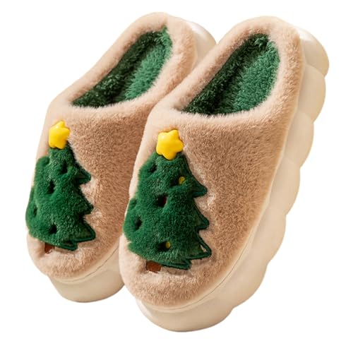 Christmas Slippers, Xmas Tree House Slippers for Women and Man, Fluffy Winter Cartoon Home Slippers with Memory Foam, Kawaii Fuzzy Cute Bedroom Slippers Indoor Outdoor, Cozy and Warm