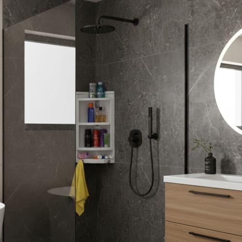 Image of CIPLA PLAST Italy Corner Cabinet for Bathroom Wall | Plastic Multipurpose Wall Mount Bathroom Corner Shelf & Storage Rack | Corner Cabinet Shelf with Towel Holder | (White) BRC-717