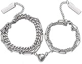 2Pcs Couples Bracelets for Women, Mutual Attraction Matching Heart Promise Best Friend Magnetic Double Chain Bracelets for Teen Girls Silver Friendship Cute Long Distance Relationship Trendy Dainty Cool Set Jewelry (double layer)