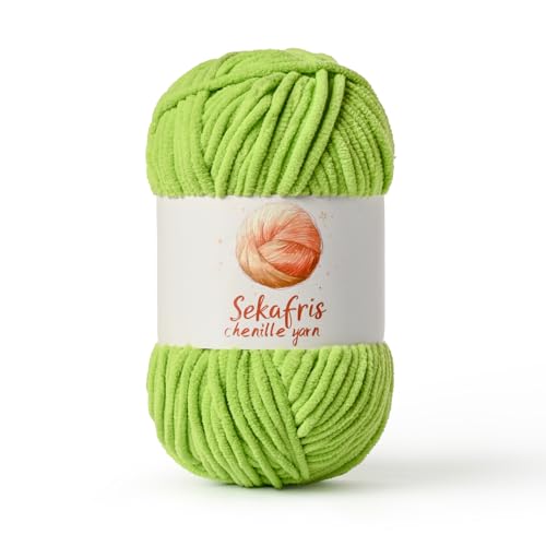 Image of Chenille Yarn for Crocheting, Size 5 Bulky,Lime Green | 100g /131yds Soft Chunky Velvet Yarn for Crochet and Knitting,Fluffy Baby Yarn for Amigurumi,Blankets and DIY Crafts.