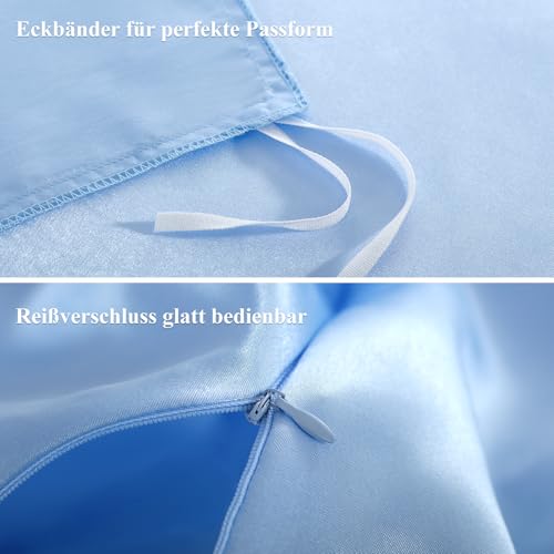 RUIKASI Satin Bettwäsche 220x240 Blau - Seidig Bettbezug mit Glanz wie Seiden Bettwäsche Set Hellblau für Haar und Haut… – Ansicht 6