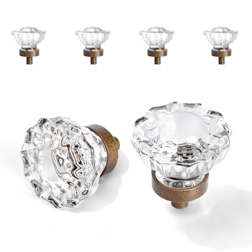 Image of 4 Pack Antique Brass Bronze Crystal Cabinet Knobs for Drawer,1.5 inch