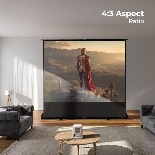 Image of Zebronics Floor Rising Projector Screen, 250 cm (98.5 Inch), 4K Support, 4:3 Aspect Ratio, Wide Viewing Angle, Matte Finish, Black Backing, Durable Metal Housing (PSF100B)