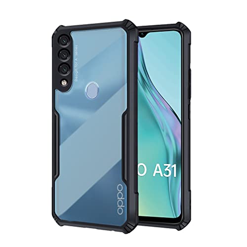 Image of Pikkme Oppo A31 Back Cover | Crystal Clear Transparent Back | Ultra Hybrid | Full Camera Protection | Raised Edge with 360 Degree Protection | Bumper Back Case for Oppo A31 (Black)