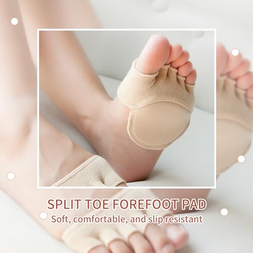 Image of Women Toe Topper Socks,Five-Toes No Show Liner Socks Ball of Foot Cushions Half Non Slip Invisible Forefoot Sock