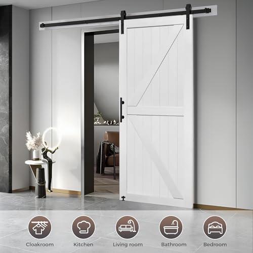 S&Z TOPHAND® 50in x 84in Double Sliding MDF Barn Door with 20FT Sliding Door Hardware Kit, Solid Slab Covered with Water-Proof PVC Surface, Simple DIY Assembly