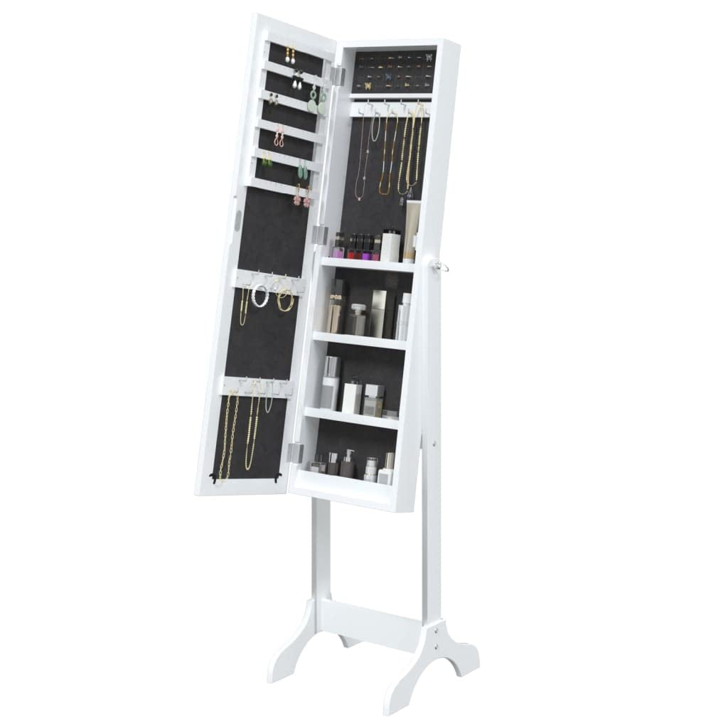 Specchio da terra bianco, in legno, 34 x 37 x 146 cm, autoportante, inclinabile, con spazio per camera da letto, corridoio, guardaroba, design elegante per cosmetici e trucchi