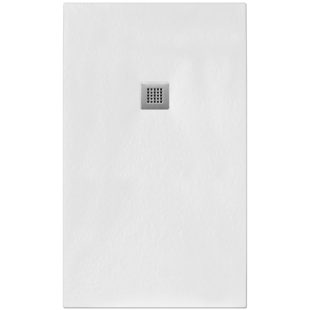 Plato de ducha 80 x 90 cm slim altura 3 cm blanco de mármol resina y desagüe de regalo