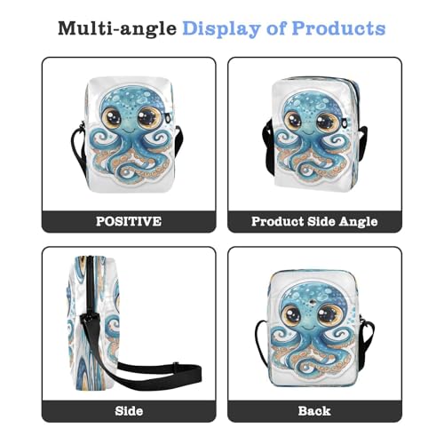 Crossbody Bag Cute Blue Octopus Messenger Bag for Women Men Purse Shoulder Bag Satchel Bag with Adjustable Strap 214B92554