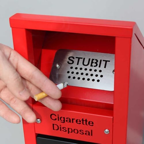 Commercial Outdoor Ash Tray, Red Cigarette Butt Disposal Receptacle for Restaurants, Bars & Convenience Stores, Durable Trash Bin for Smokers, Weather-Resistant Design