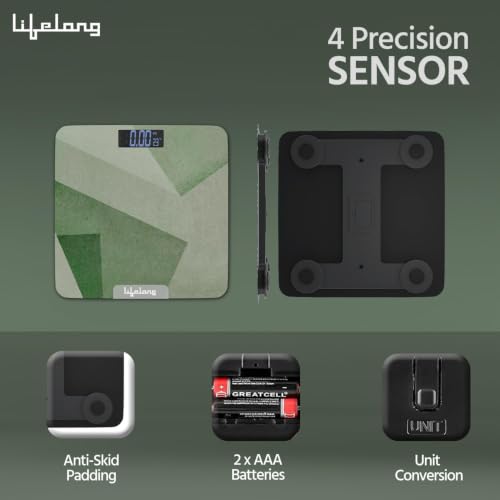 Image of Weighing Machine with Backlit LCD Panel |Digital Weight Machine for Body Weight|Thick Tempered Glass with LCD Display|Bathroom Weighing Scale (Olive Green) (Olive Green)