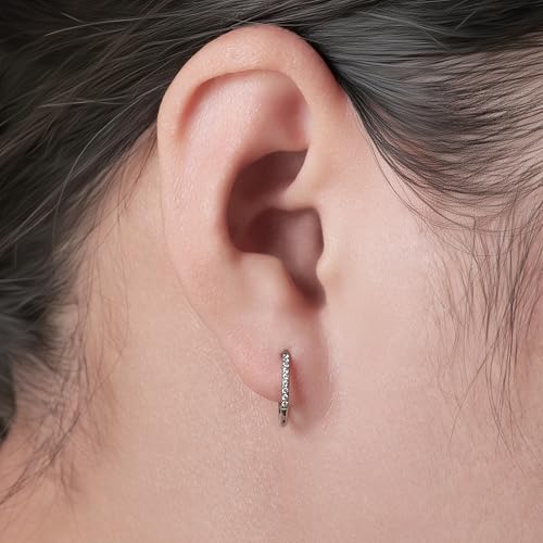 limerencia Small Hoop Earrings for Women, Hypoallergenic Titanium Huggie Hoop Earrings Set G23 Piercings Cartilage Earrings Set for Women Sensitive Ears (White CZ Silver, 10mm)2