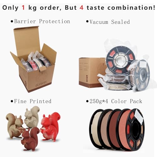 Yousu YS-WOODDC-1.75MM-4*250G Dual Color Wood Pla Filament 1.75Mm Bundle,Multicolor 3D Printer Filament,3 Dual Wood Colors And 1 Light Wood Color 3D Printing Filament,Fits thumb #5