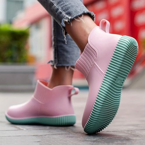 Women's Non-Slip Waterproof Flat Rain Boots | Slip-On Rubber Outdoor Work Shoes | Solid Color Design4