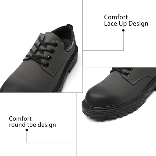 Men's Leather Lace Up Platform Oxfords Classic Round Toe Business Work Dress Shoes Non-Slip Soft Bottom Office Formal Shoes3