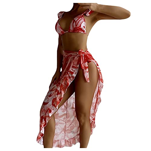 Tankini femme ensembles imprimé rouge avec laçage réglable et volants