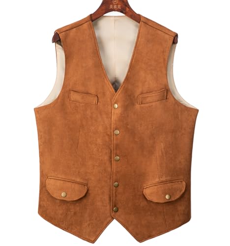 Men's Faux Suede Leather Cowboy Western Vest Cowhide Classic Warm Vest Waistcoat for Men3