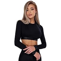 Bona Fide Workout-Tops für Damen, kurz/langärmelig, Kompressionsshirt, atmungsaktiv, enganliegend, Bauchfreies Top für Fitnessstudio, Laufen, Yoga