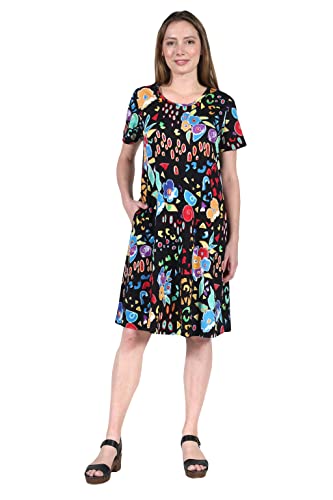 Image of LA CERA Women's Casual Cotton Knit Summer Dress, A-Line Hem, Scoop Neckline, Short Sleeves with Side Pockets