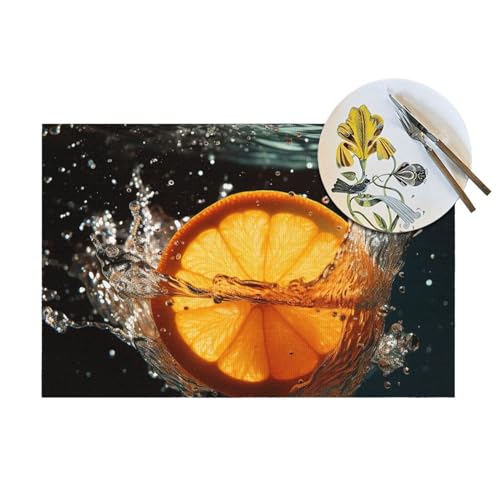 Set de table en PVC lot de 6 pièces imprimé orange dimensions 45,7 x 30,5 cm - 6