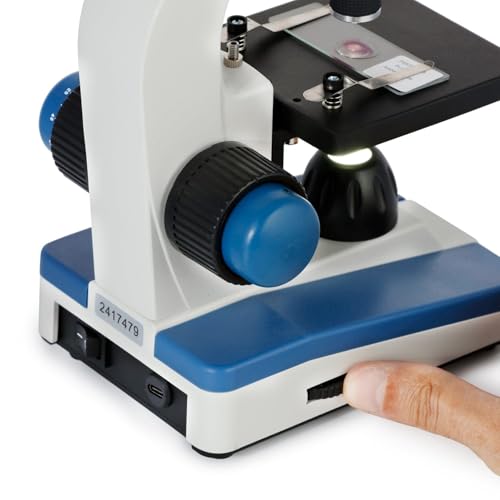 AmScope M150 Series Portable LED Monocular Student Compound Microscope - 40X-1000X Magnification - Microscope Kit Includes Dust Cover, 2 Clips & 2 Eyepieces