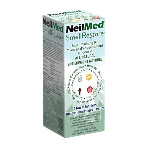 NeilMed Smell Restore - All Natural Smell Training Kit with 4 Separate Essential Oil Inhalers. Eucalyptus Rose Lemon and Clove