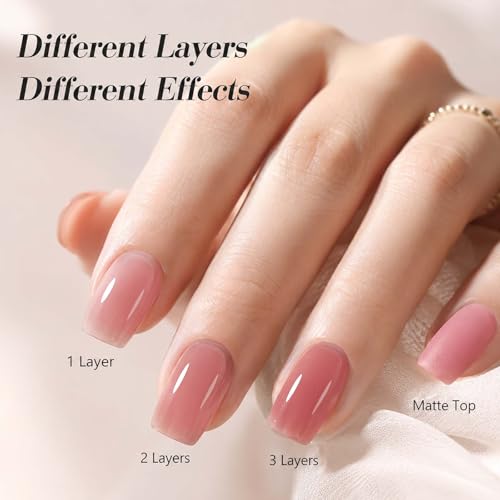 Image of AZUREBEAUTY 6 Colors 15ml HEMA Free Jelly Purera Gel Nail Polish Set, Same Color Bottles, Soak Off UV LED Gel Polish Kit Nail Art for DIY at Home Manicure Salon Gifts, Milky White Pink Neutral Sheer