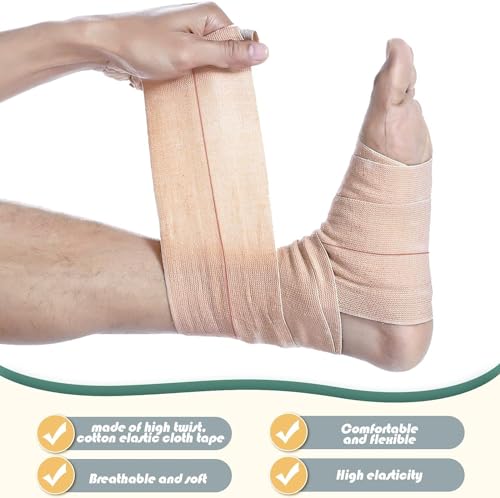 Image of Elastic Adhesive Bandage, 10cm x 1m Stretched Length, Single Pack, Stretchable Crepe Bandage for Joint & Muscle Support, First Aid Wrap for Sports Injury, Pain Relief - Breathable Matrial, Beige Colour (10cm x 1m. Stretched Length)