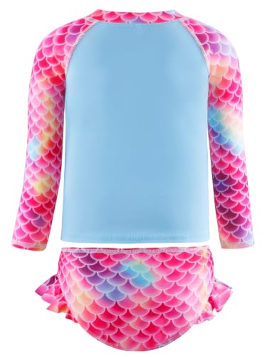 Image of HILEELANG Toddler & Little Girls' Long Sleeve Rash Guard Swimwear Set - UV Protection, 2-Piece Design, Fun Prints, 2-9 Years