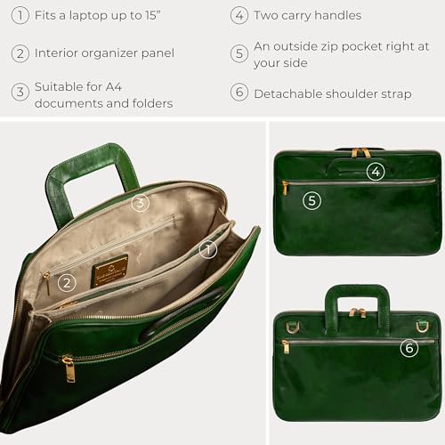 Image of Time Resistance Slim Leather Briefcase - Italian Handmade Leather Computer Bag - Briefcase for Men and Women - Laptop Bag