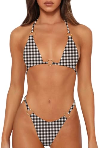 Image of MIKETAI Sexy Bikinis for Women 2 Piece Bikini Spaghetti Strap Swimsuits Solid Color Bathing Swimwear Triangle Bathing Suit