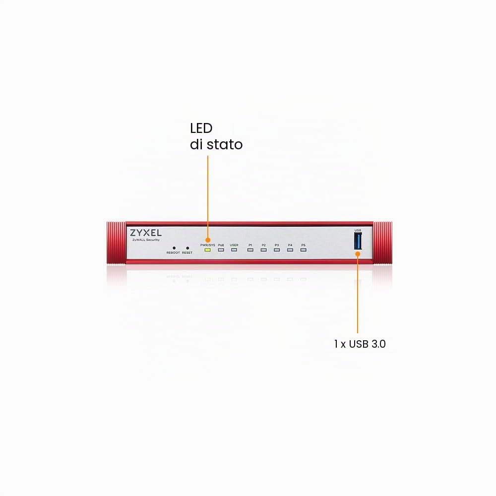 Zyxel USGFLEX50HP ZyWALL Firewall di Sicurezza Informatica ad Alta Velocità | Solo Hardware | PoE+ | Fino a 25 Utenti | Nebula Cloud | 5x Porte Gigabit (1x PoE+ 30W), 2 Gbps SPI Throughput, Senza Ventola, Porta Console RJ-45, IPSec/SSL VPN, IPS, Anti-Malw