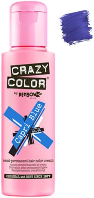 Crazy Color Semi Permanent Hair Color Cream Capri Blue No.44, 3.38 Fl Oz , 4 Count
