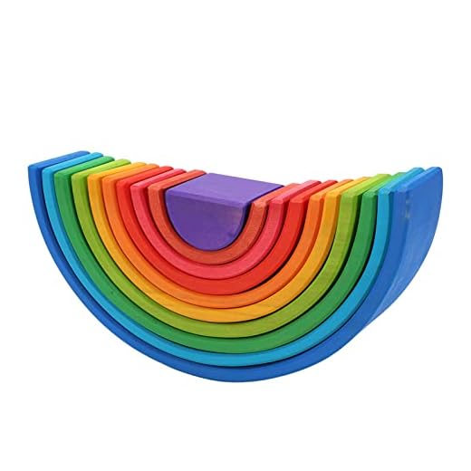 Grimms Holzspielzeug Halbkreis-Stapelblock-Puzzle, Kinderspielzeug für die Frühe Bildung, Matte Oberfläche, Kiefernholzmaterial, 10 X Bausteine, Kleinkinder und
