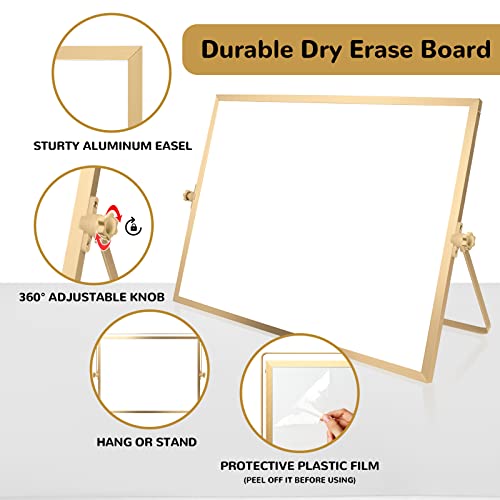 Dry Erase Board, 16 X 12 Inches White Board, Gold Large Magnetic Desktop Double-Sided Whiteboard With Stand, 10 Markers, 1 Eraser, 4 Magnets, Portable Whiteboard Easel For School Office Home #TOP3