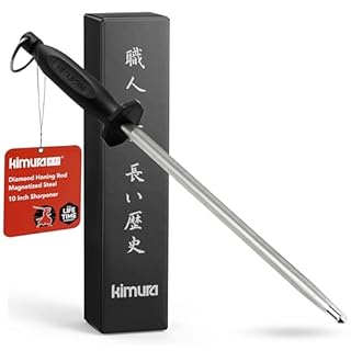 Kimura Professional Diamond Honing Steel, 10 inch Honing Rod, Diamond Knife Sharpener, Magnetized Steel, Ergonomic Polypropylene Handle, Ideal for Chef Knives, Japanese Gift Box
